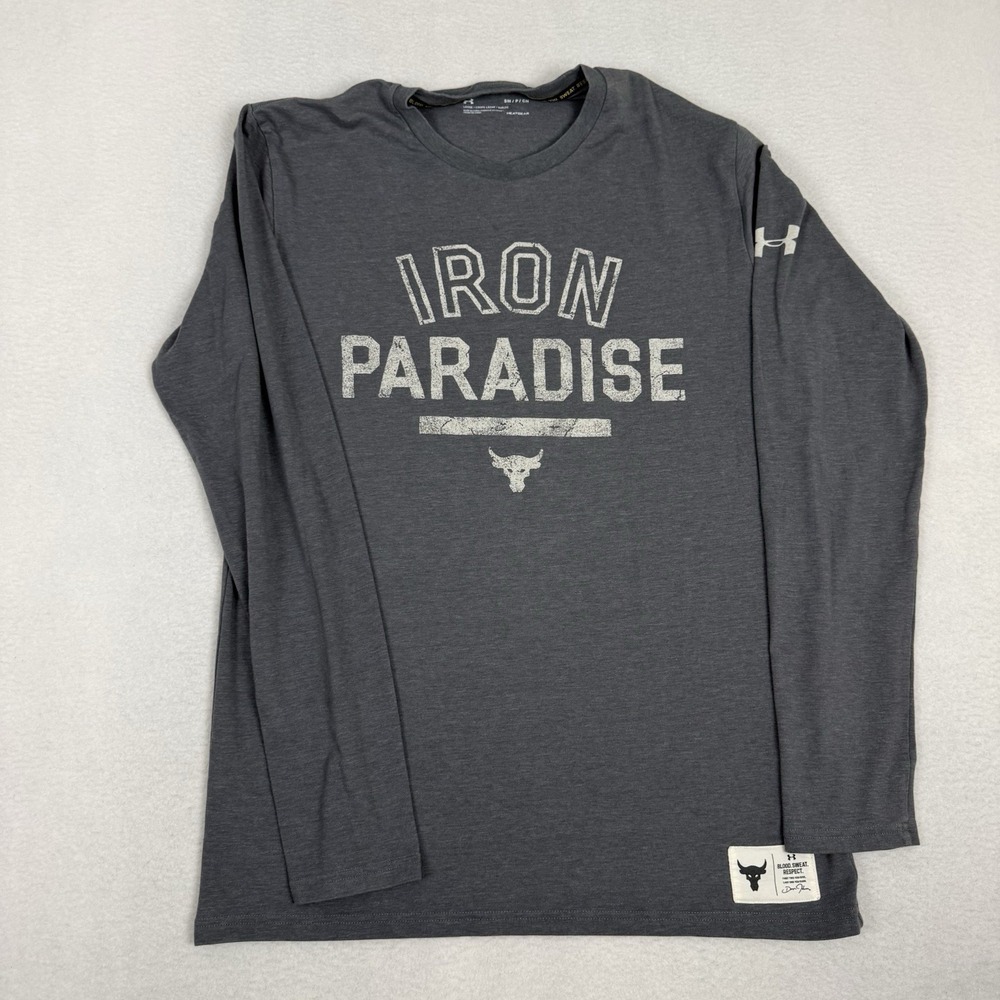 Under Armour Project Rock Iron Paradise Shirt‎ Mens Small Gray Long Sleeve